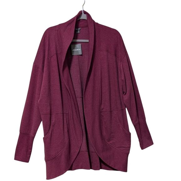 NWT Eddie Bauer open front Camp fleece cardigan sweater jersey ruby size XXL - Picture 1 of 10